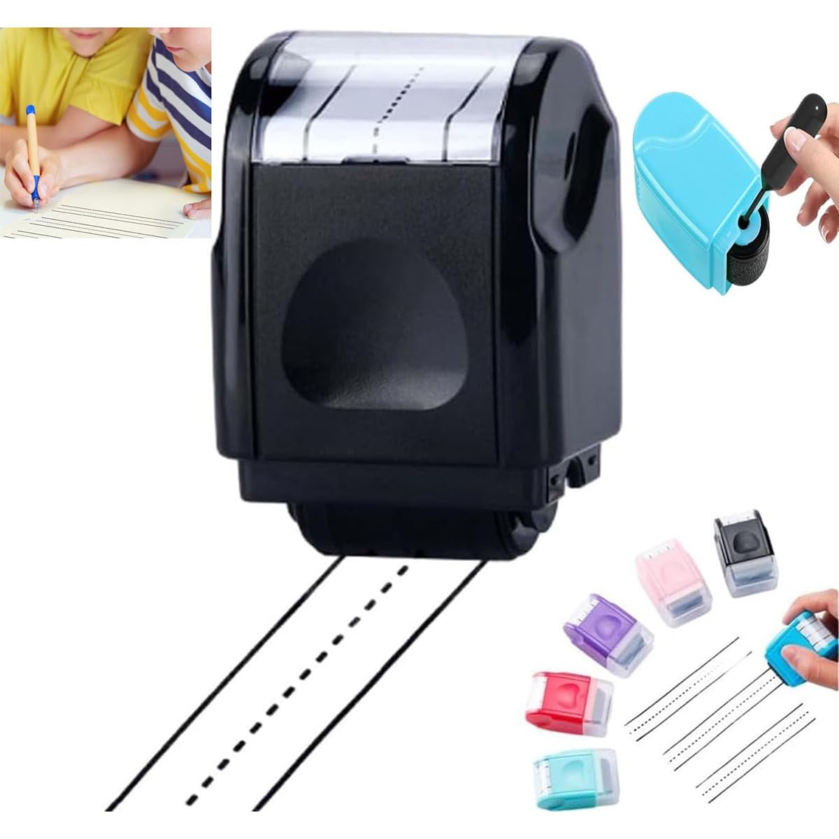 Race Track Stamp Roller Car Track Stamp Roller Handwriting Lines Stamp Roller Writing Lines Stamp Roller Dashed Handwriting Lines Practice Roller Stamp Line Road Stamp Roller for Kids (Black)