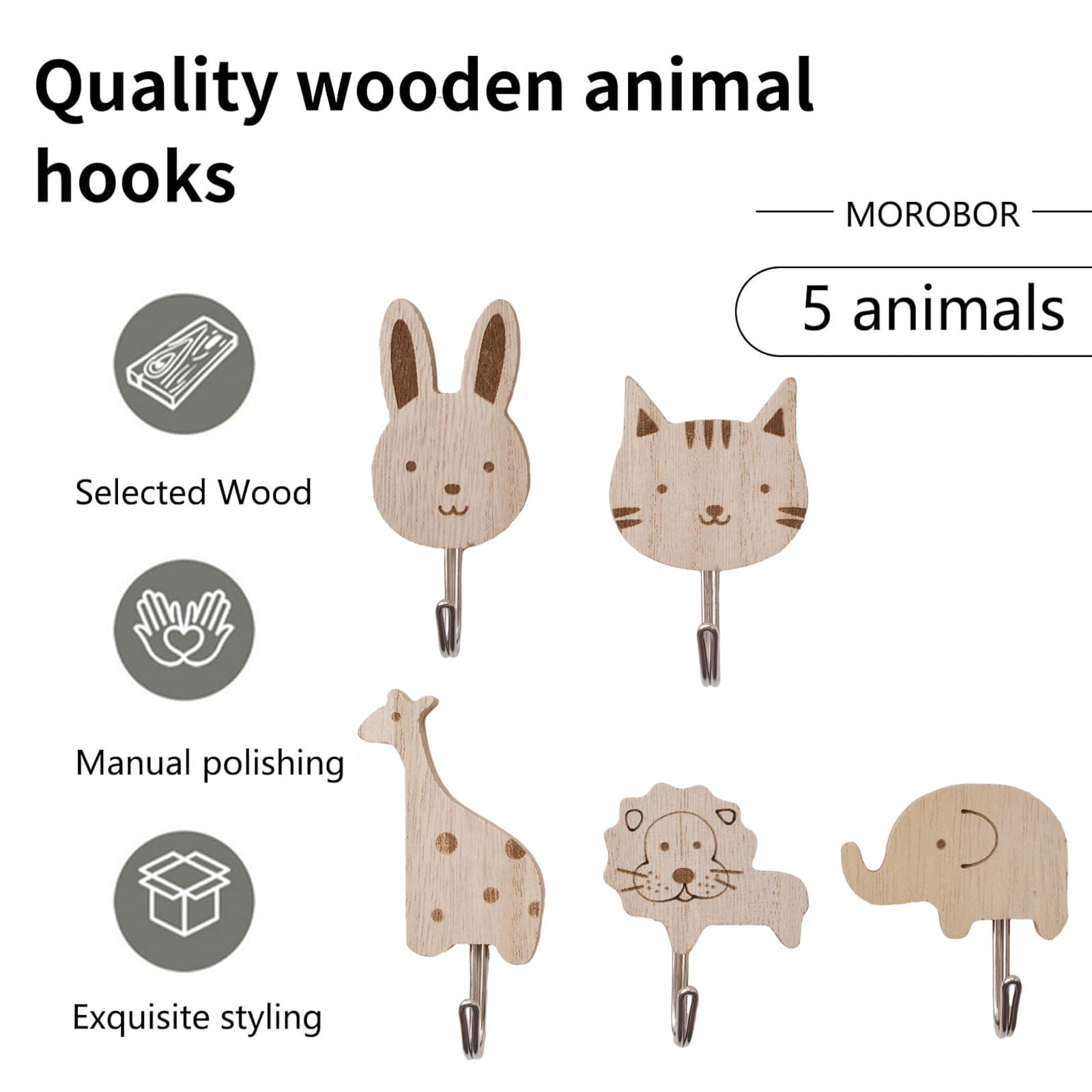 MOROBOR Ganci Da Parete In Legno A Forma Di Animale, 5 Pezzi Decorazioni A Tema Animale Gatti Leoni 885560