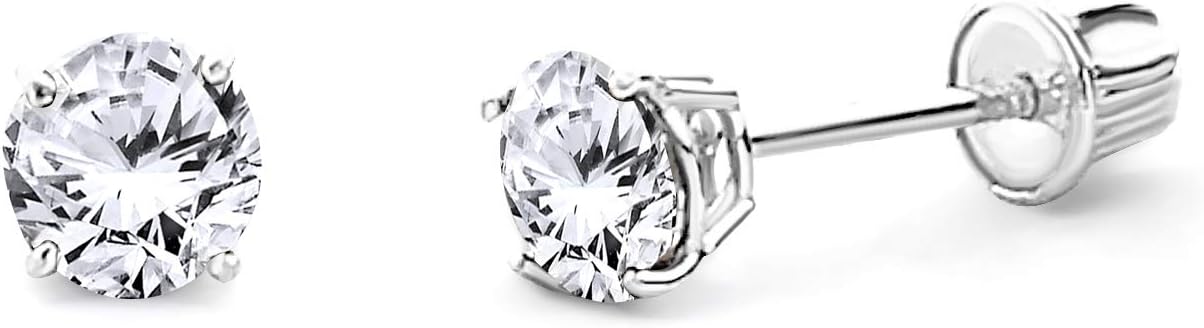 14k REAL Yellow/White Gold 2mm, 3mm, 4mm, 5mm, 6mm, 7mm, 8mm Round Solitaire Basket Set Stud Earrings with Screw Backs - Image 2