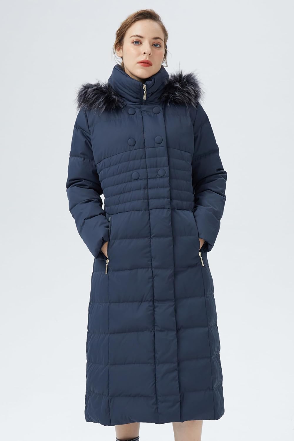 Orolay Women Warm Down Jacket with Hood Fur Long Puffer Coat - Image 5