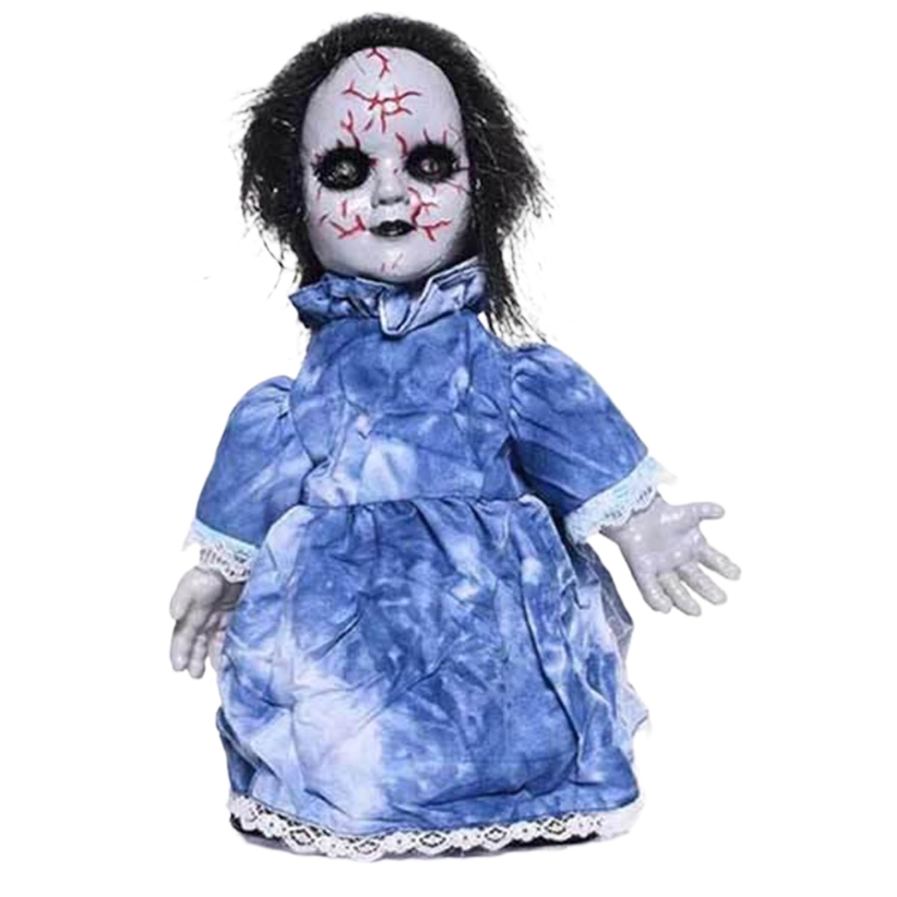Yeaxxsqy Animated Walking Creepy Doll with Lighting Eyes Hair & Sounds, Scary Haunted Doll for Halloween Haunted House Decor