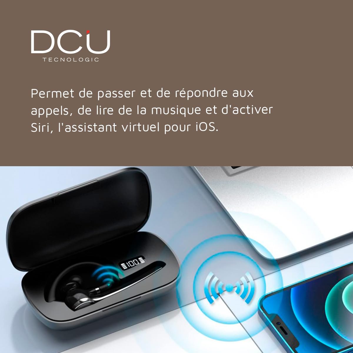 DCU TECNOLOGIC - Casque Mono Bluetooth 5.0 Action Pro - Casque sans Fil - Passer et recevoir des appels - Connectivité à Double Point