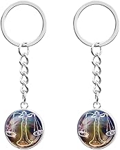 2pcs Zodiac Nightlight Keychains 12 Constellations Luminous Keychain Nightlight Keyring Luminous Glass Sphere Constellation Key Chain for Men Women, Libra