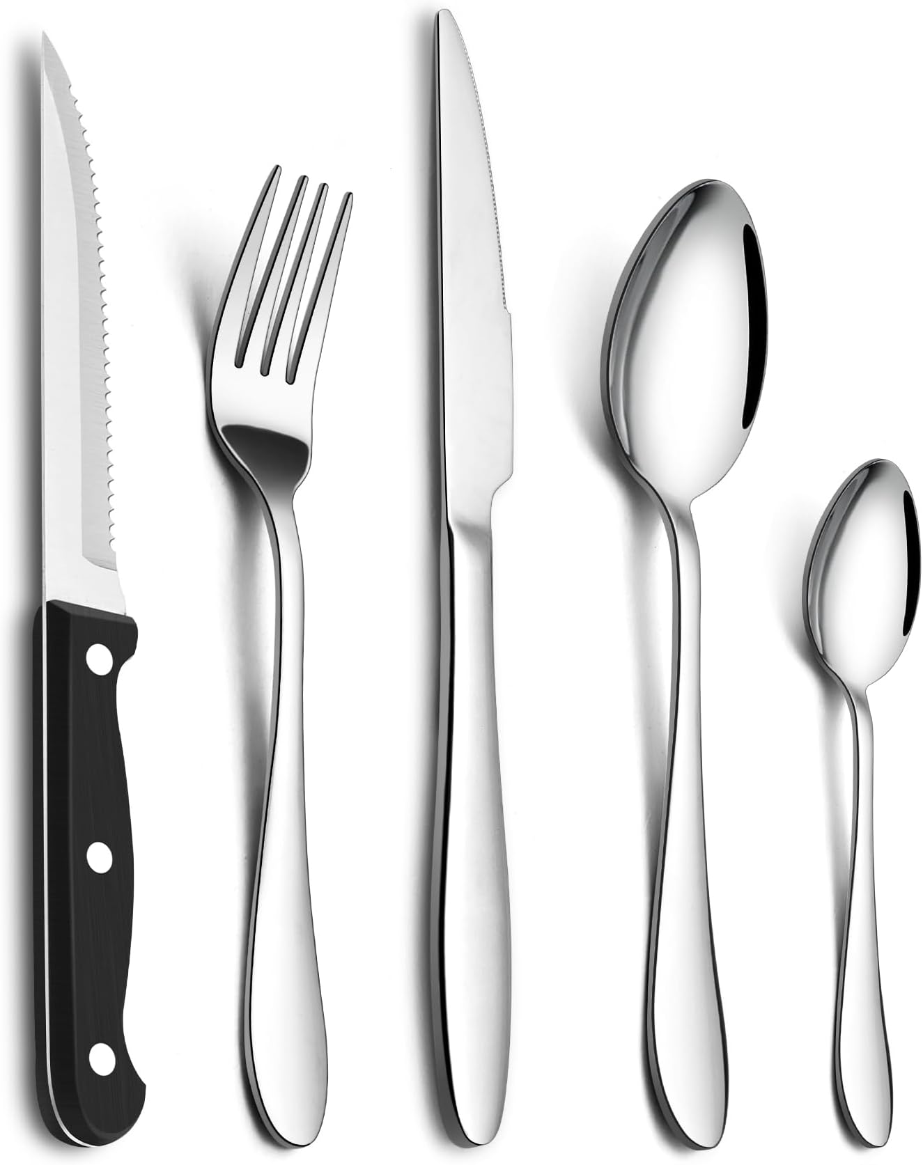 Homikit Cutlery Sets with Steak Knives, 30-Piece Stainless Steel Flatware Silverware Set Service for 6, Knives Forks Spoons for Home Kitchen Restaurant, Mirror Polished & Dishwasher Safe