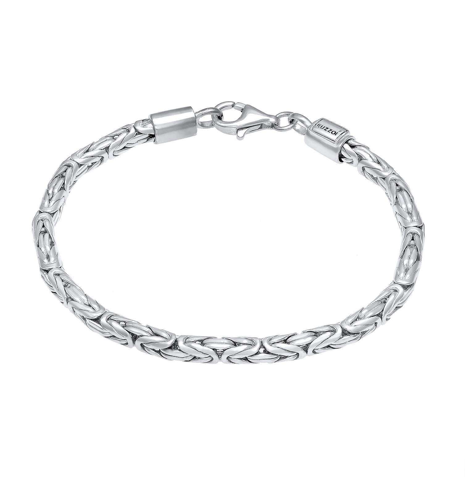Kuzzoi Pulsera de Buda de plata bizantina para hombre, hecha a mano, de auténtica plata de ley 925 pulida, pulsera para hombre con mosquetón, 4 mm de ancho, 19 g de peso, 0209171420, 23, Plata de ley