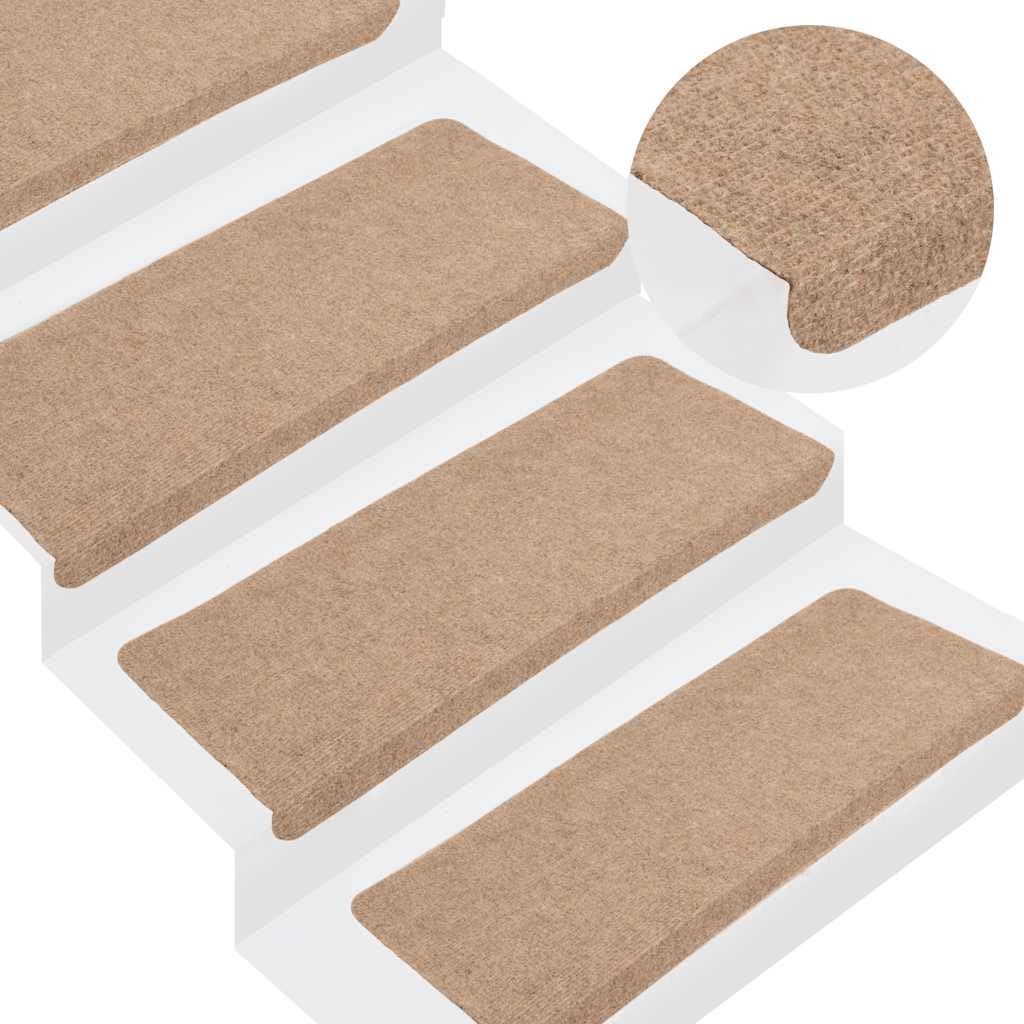 vidaXL Alfombrilla Autoadhesiva de Escalera 15 uds, Alfombra Antideslizante, Protector Amortiguación de Peldaño, Tela Beige 65x24,5x3,5 cm
