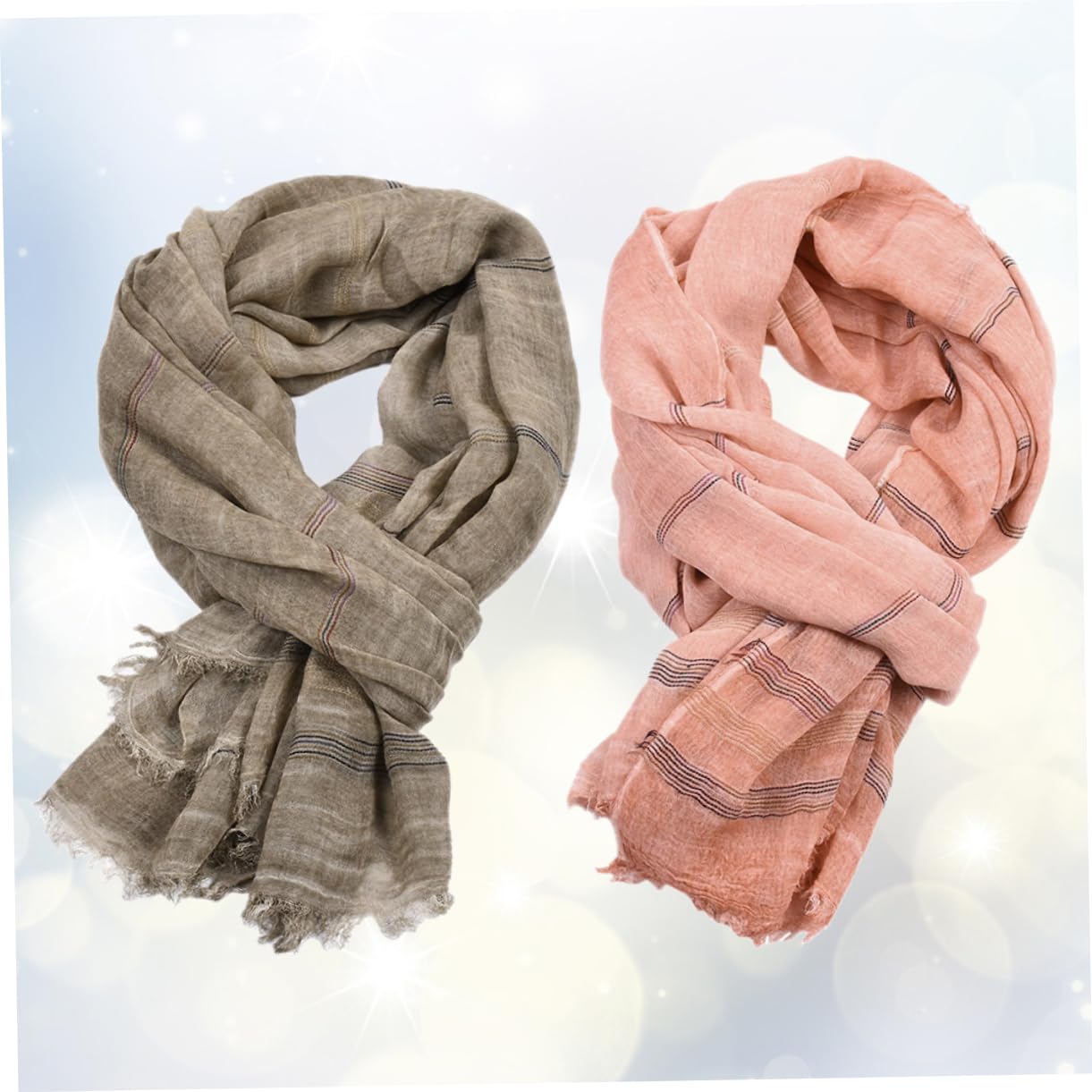Sciarpa a Righe 2 Pezzi in Cotone, Foulard Moda Unisex | Beige e Rosa, Protezione Solare, Adatta per Mare e Viaggio, Stile Versatile per Tutte le Stagioni