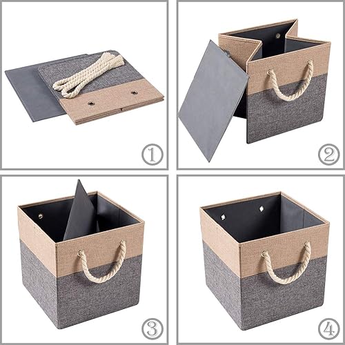 Miniatura 6 de PRANDOM Contenedores plegables grandes de almacenamiento de 13 x 13 pulgadas paquete de 4 cestas de almacenamiento de tela de lino, cubos con asas