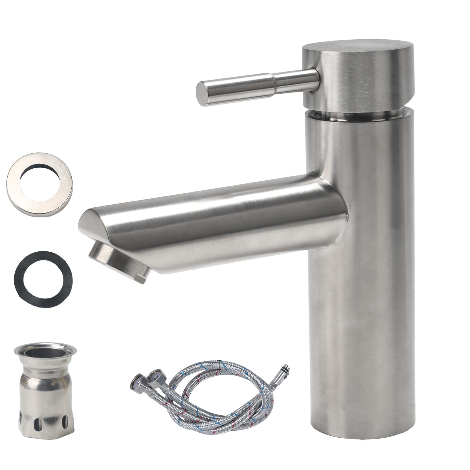 Rubinetto Bagno Lavabo Acciaio Inossidabile 304, Miscelatore Cucina con Tubo Flessibile, Rubinetto Vasca da Bagno, Miscelatore Bagn per Lavandino, WC per Gli Ospiti (Argento)