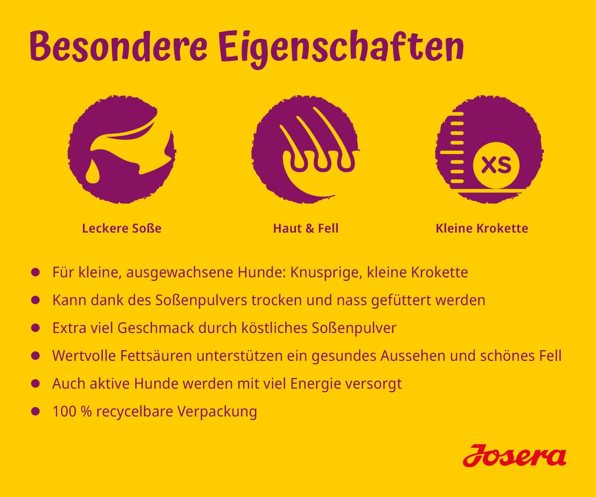 JOSERA Mini Salmon & Chicken (1 x 10 kg) | Adult Mini | Premium Trockenfutter für ausgewachsene Hunde Kleiner Rassen | kleine Kroketten | mit leckerem Soßenpulver auch nass zu verfüttern | 1er Pack
