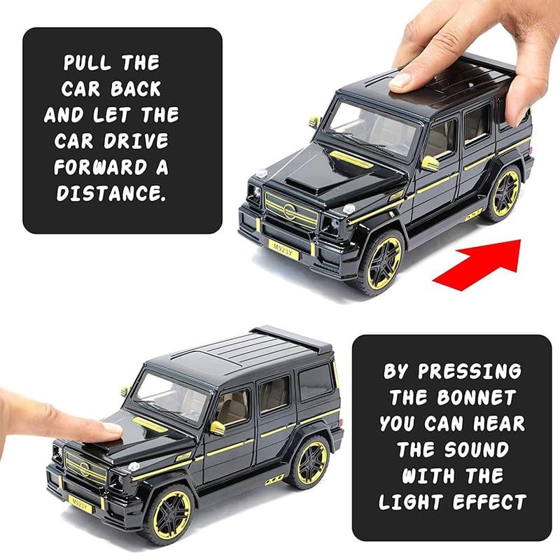 Image of PINQUE Kids New Car 1:24 G Klessa Diecast Alloy Metal Pull Back Car with Openable Doors Music Sound and Light Vehicle Toy Car for Boys (Black)