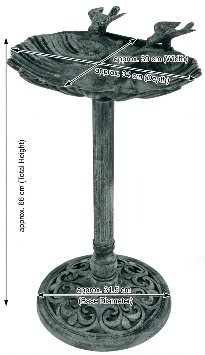 Bambelaa! Vogeltränke mit Standfuß Winterfest Vogelbad Stehend Groß Garten Terrasse Balkon Wassertränke für Vögel Zubehör Futterschale Rund Vogelbecken für Wildvögel aus Kunststoff ca. 39 x 34 x 66 cm