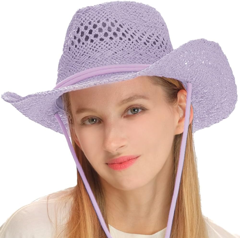 C.C Sun Straw Western Cowboy Hat (Hard Shape) (Paper, Lavender)