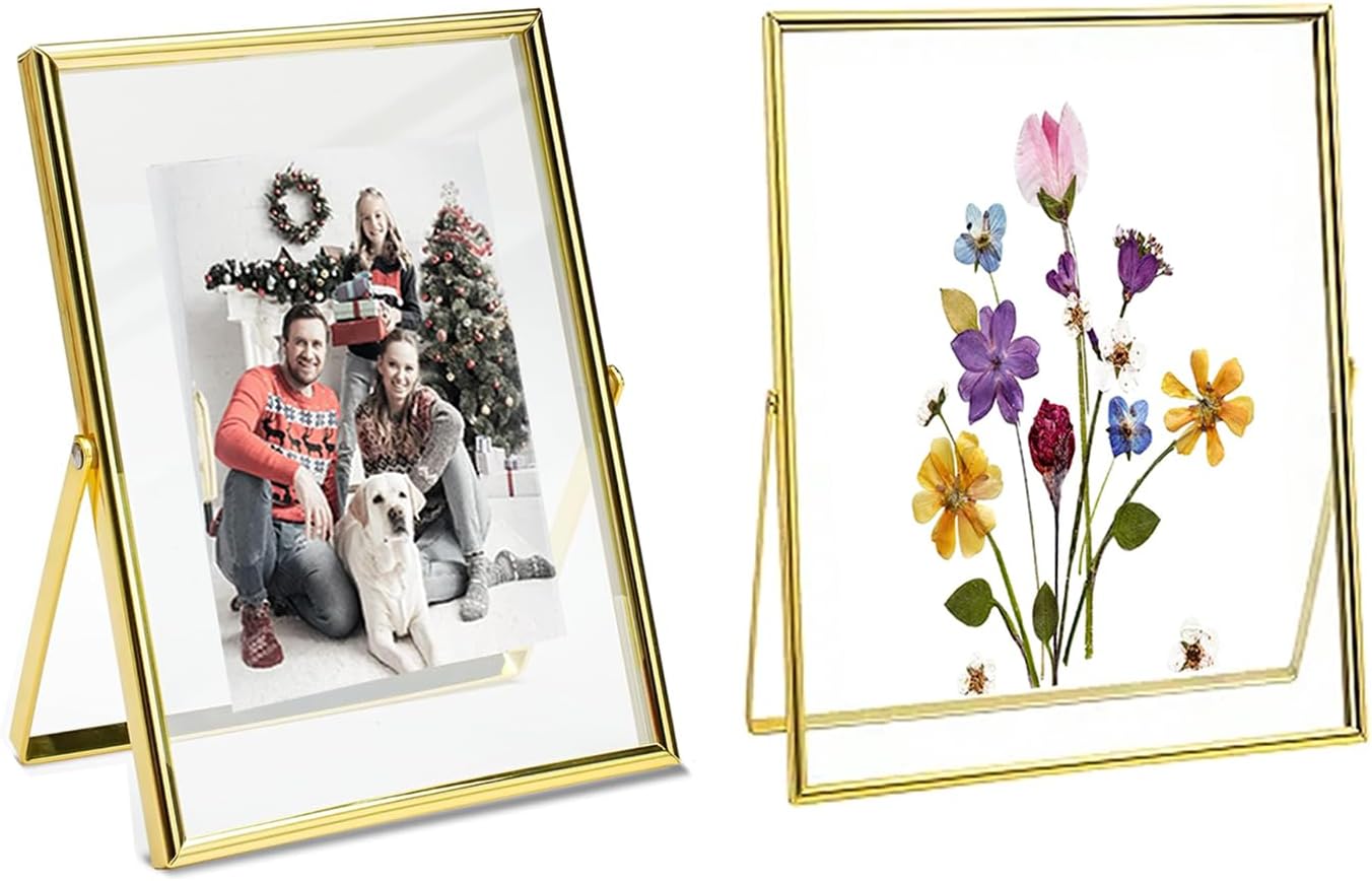 6x8" Gold Picture Frames Set of 2,Glass Frames for Pressed