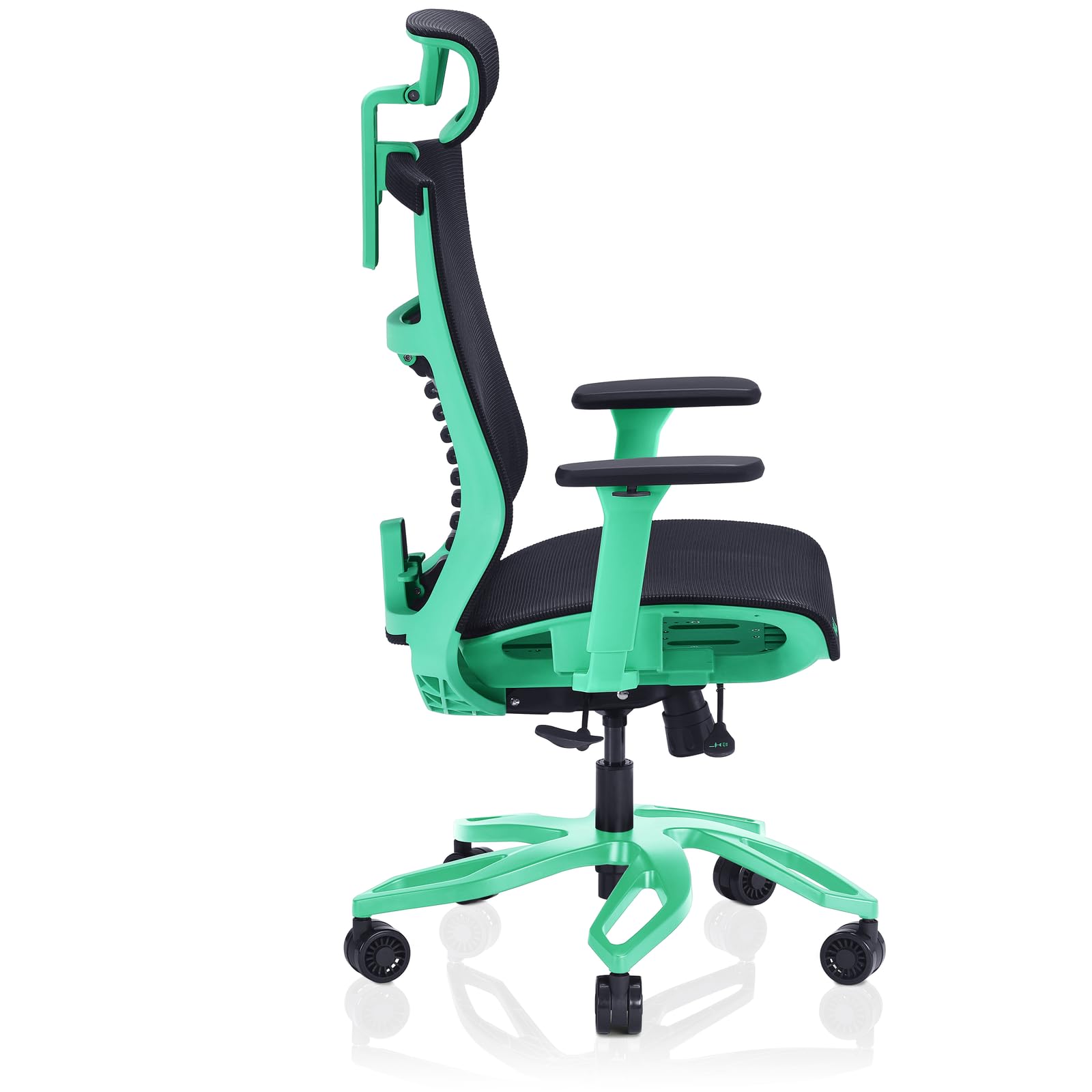 VALK Noma - Silla Gaming de Malla Transpirable, Silla Oficina Ergonomica, Reposabrazos 3D, Base Aluminio, Mecanismo Sincronizado, Reclinable, Asiento Deslizante, Reposacabezas (Negro/Aqua Menthe)