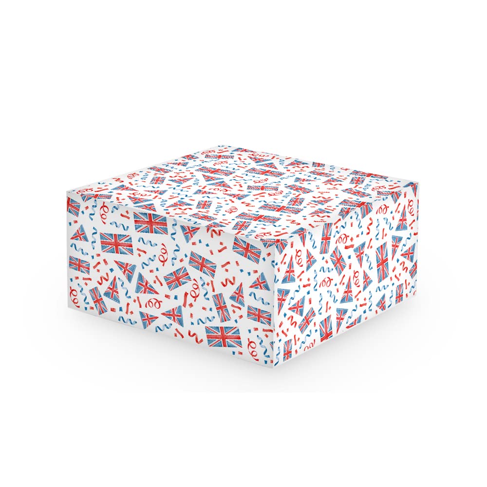 Anniversary House 10-inch Cake Box, Union Jack Print, 12.7 x 26 x 26cm, Royal Decorations, King Charles Decorations J134