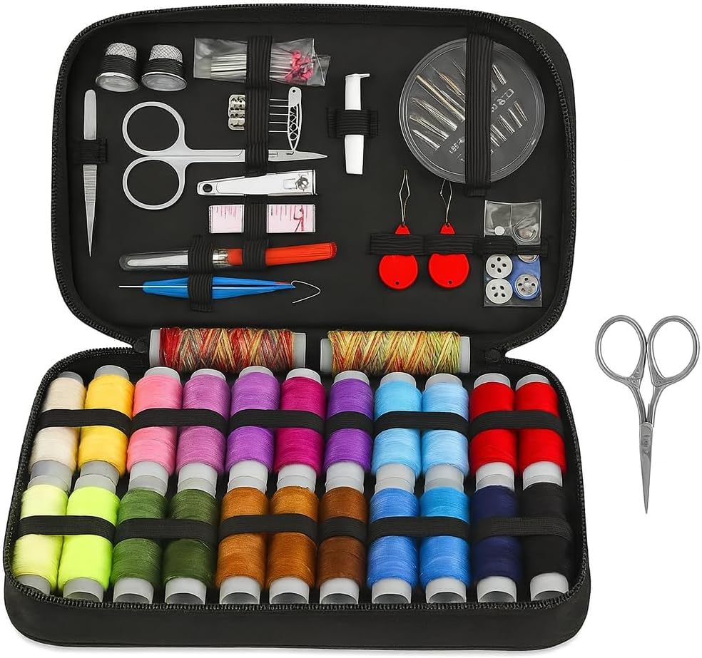 Kit Completo De Costura 135 Peças Com Estojo Organizador, Agulhas, Linhas, Tesoura e Acessórios Ideal Para Viagem Emergência E Reparos Profissionais