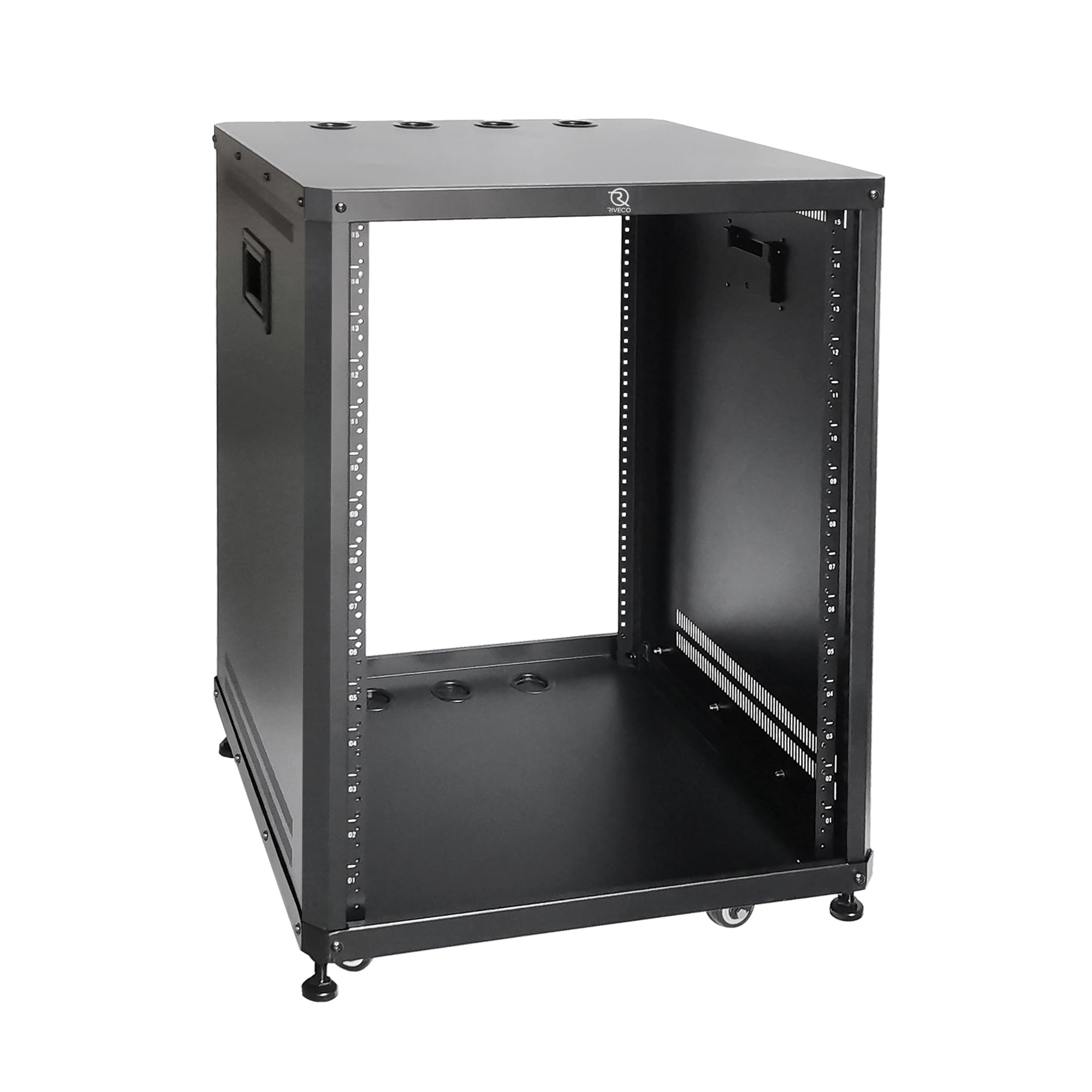 RIVECO 15U Network & Audio Rack with Feet & Wheels, Obtuse Angel Server Rack Cabinet, Rolling Studio Rack Case with Adjustable Depth Rails for 19" Stereo Recording & IT Equipment Mounting 1PCS