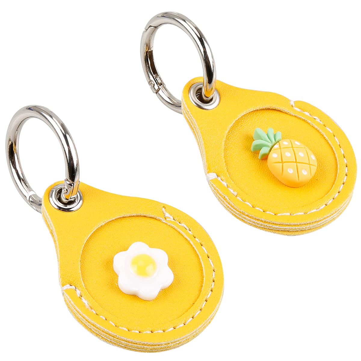 Airtag Protective Case, Anti-Scratch Grade Leather Protective Sleeve, Anti-Loss Device Protective Sleeve, Can Be Used for Backpacks, Airtags Plastic Sleeve for Keys (Yellow-Poached Egg+Pineapple)…
