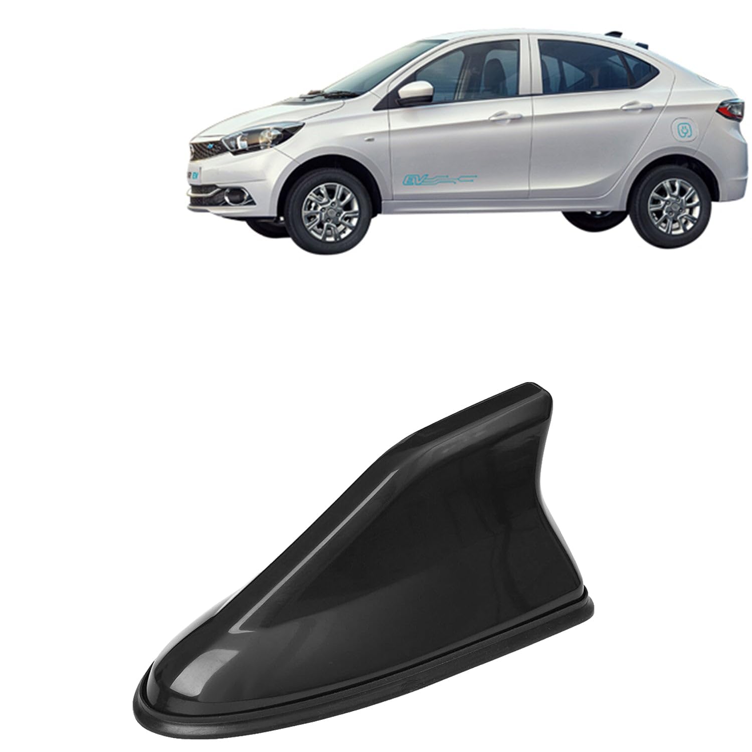 KINGSWAY® Shark Fin Car Antenna Compatible with Tata Tigor EV (Year 2019 Onwards), Universal Size Car Radio FM AM, Waterproof ABS Body, Easy Replacement, 1 Piece, Black Color