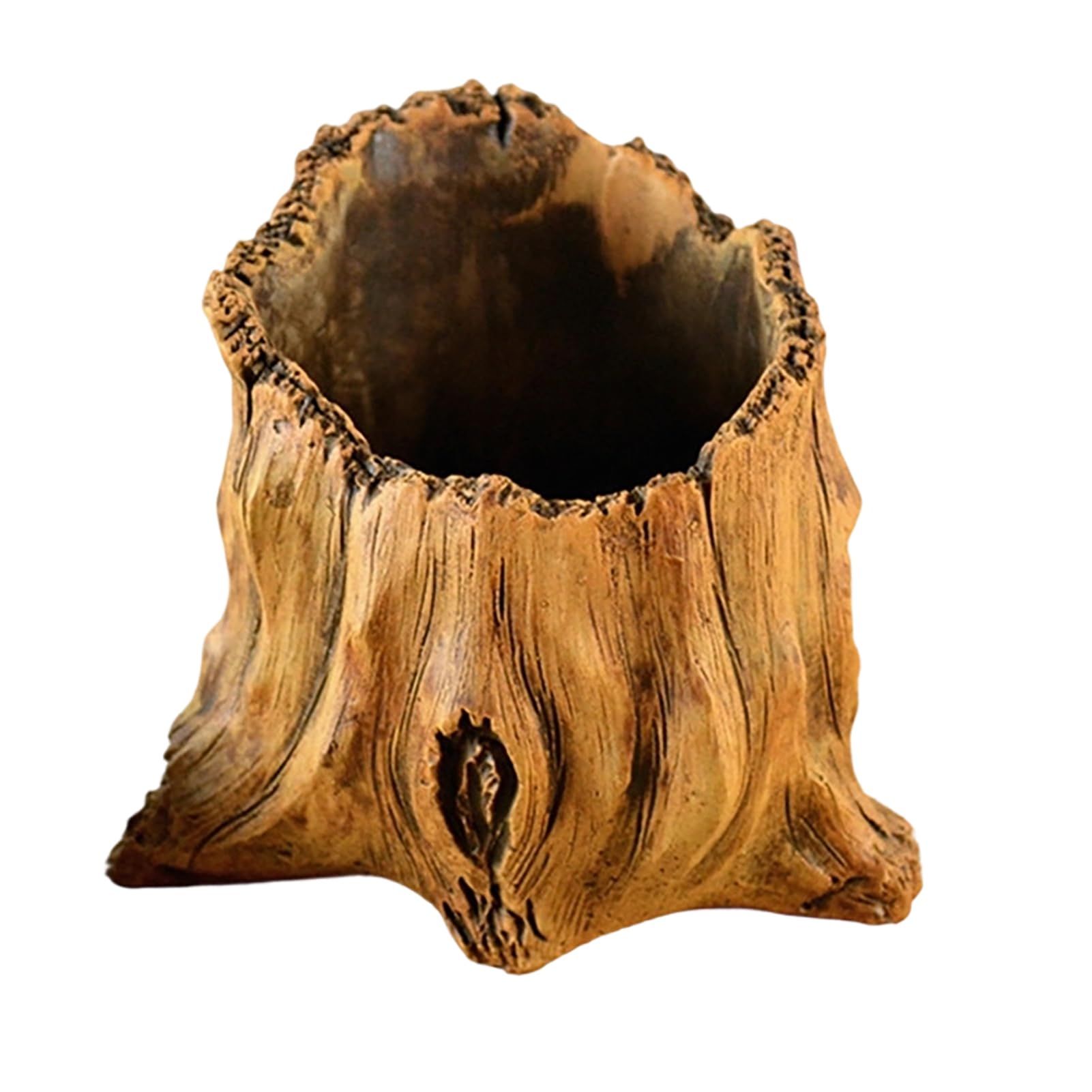 Flowerpot Hand-Painted Old Tree Stump Shape Outdoor Garden Planter Cement Texture Plant Container
