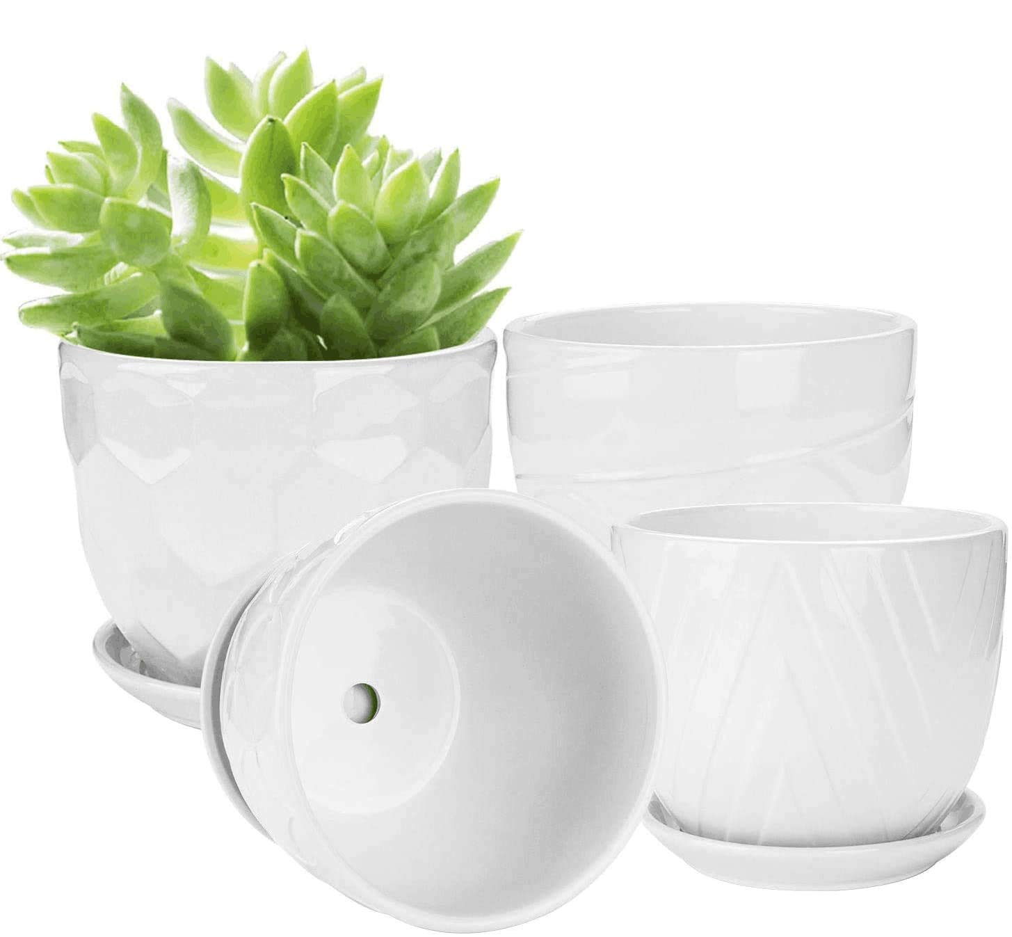 Brajttt 5.5 Inch Cylinder Ceramic Plant Pots 4-Pack