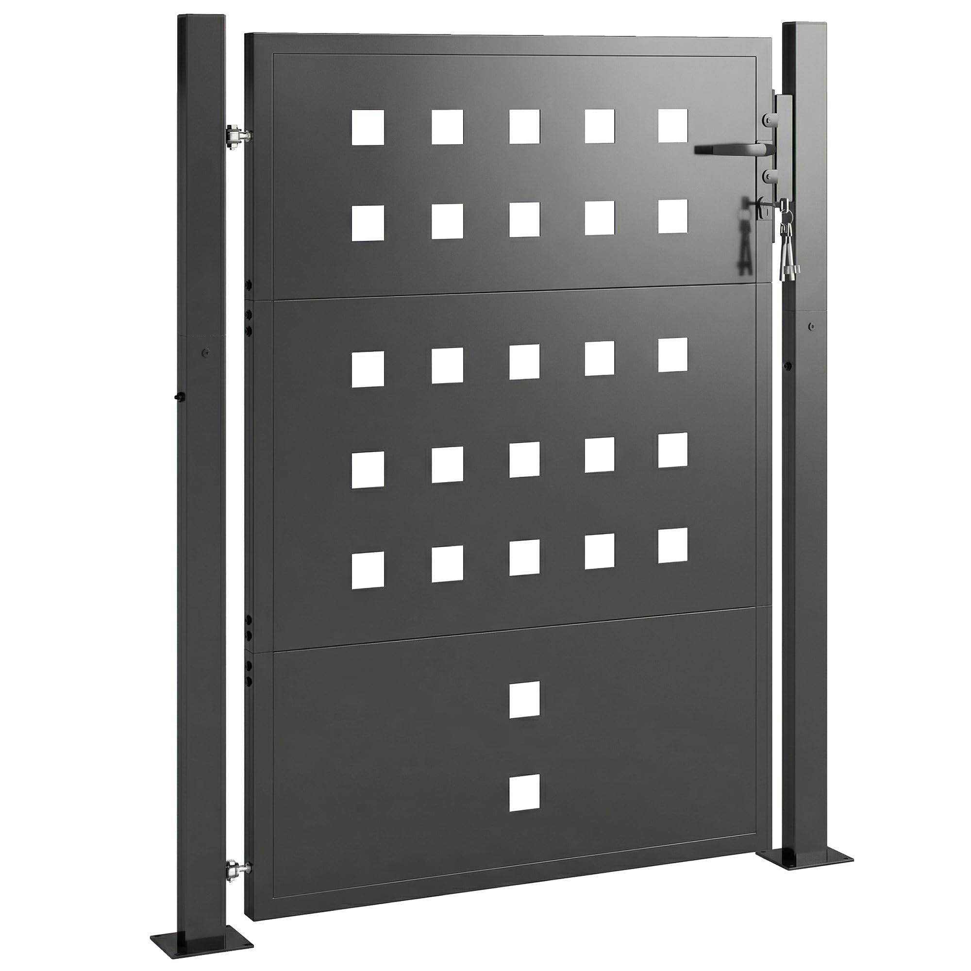 Outsunny Cancello da giardino in acciaio zincato, porta da giardino con maniglia, serratura a 3 chiavi con serratura, 105 x 130 cm, cancello da giardino per recinzione, grigio scuro