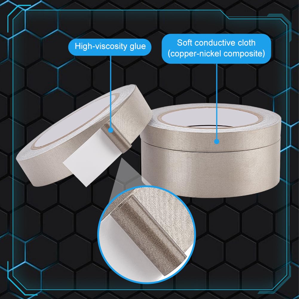 AHANDMAKER 3 Rolls Faraday Tape, Double Conductive Fabric Tape for EMI