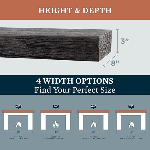 Miniatura 2 de Modern Ember Vara - Estante de madera para repisa, 48 pulgadas, ébano, 3 pulgadas de altura, variaciones en el grano y el desgaste natural, estante