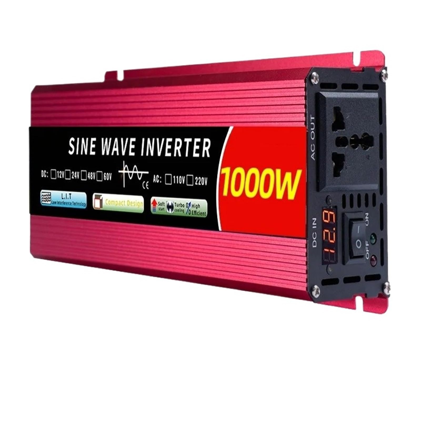 Inversor Potencia Convertidor Potencia Portátil LCD Onda Sinusoidal para Pura 5000W 4000W 3000W 2000W 12v/24v 110v/220v CC A CA 50/60HZ Convertidor(1000W Single Display,24V,220V 60HZ)