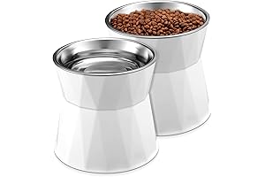 2 Pcs Elevated Raised Cat Bowls Adjustable Safe Stainless Steel White