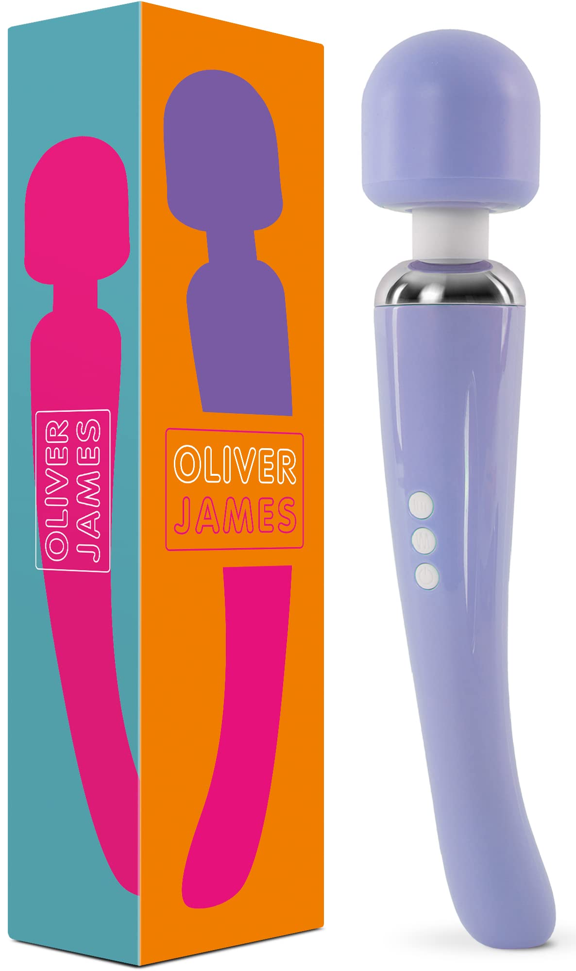 Oliver James Massaggiatore Personal Massager - Grande - Massaggiante Personale Elettrica, 20 modalità di vibrazione e 8 velocità, borsa da viaggio - Ottimo da usare dopo lo sport (Lilla)