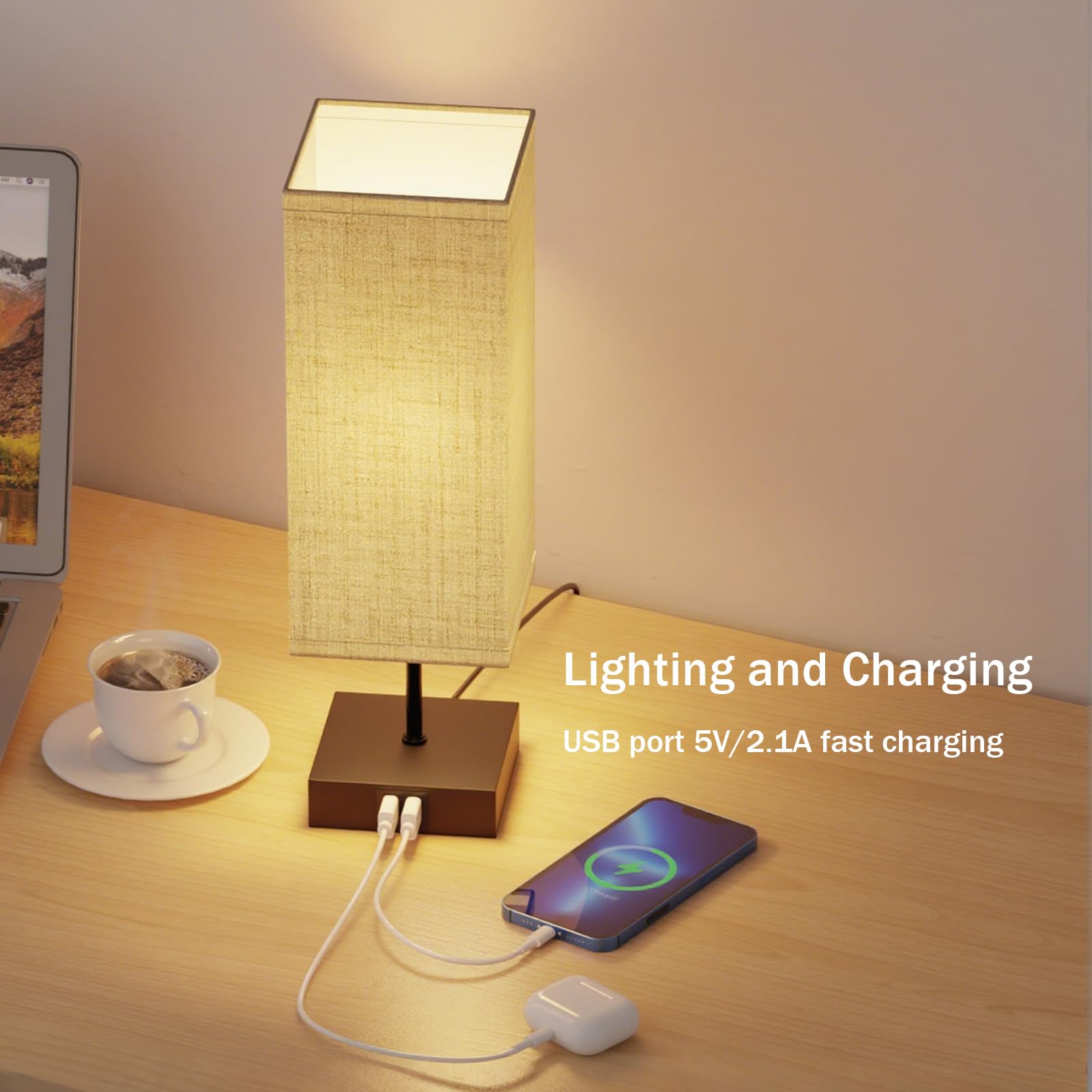Lámparas de Mesita de Noche Control Táctil, Bedside Lamp con 3 Temperaturas de Color y Regulable, 2 Puertos USB de Carga, 2 x 6W E27 Bombillas, ideal para Dormitorio, Sala de Estar y Oficina