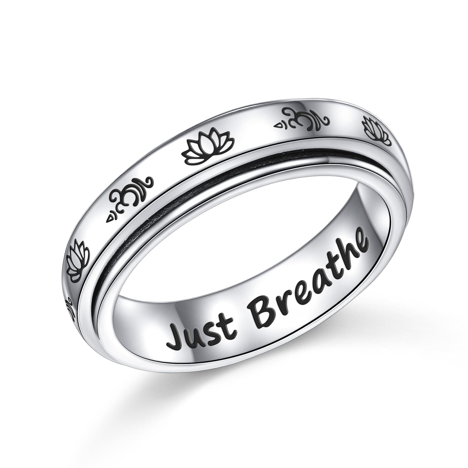 Alphm Spinner Rings for Women 925 Sterling Silver Anti Fidget Anxiety Worry Fidget Relieving Boredom ADHD Autism Band Just breathe Jewelry