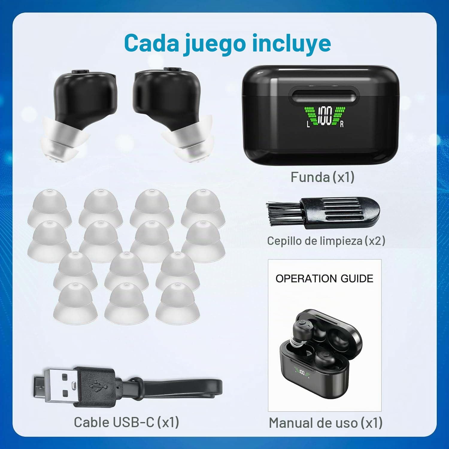 MEDca Recargable con Bluetooth para Personas Mayores y Adultos: par Personal Digital con Estuche de Transporte LCD HD de Carga, Activo, sin programación, fácil de Usar