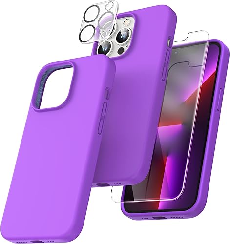 Vista 395 de TOCOL - Funda 5 en 1 para iPhone 11, con 2 protectores de pantalla + 2 protectores de lente de cámara, funda delgada de silicona líquida a prueba