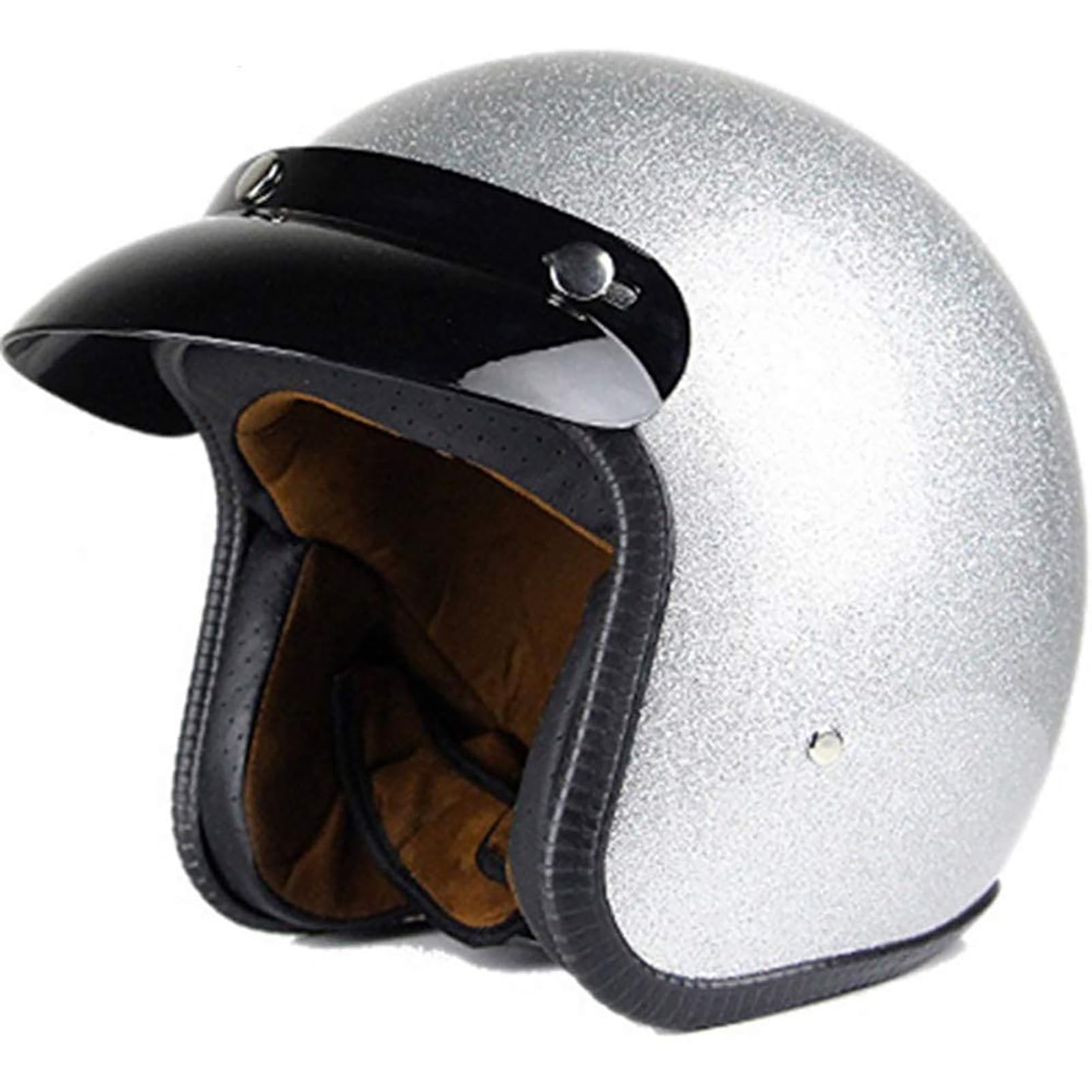 Ebayin Men's Silver Motorcycle Helmet Vintage Open Face Helmet 3/4 Motorbike Helmet Wo Universal Dot Ece Approved Half Helmet Retro Jet Helmet Crash Helmet Moped Helmet(,M=(57~58Cm))