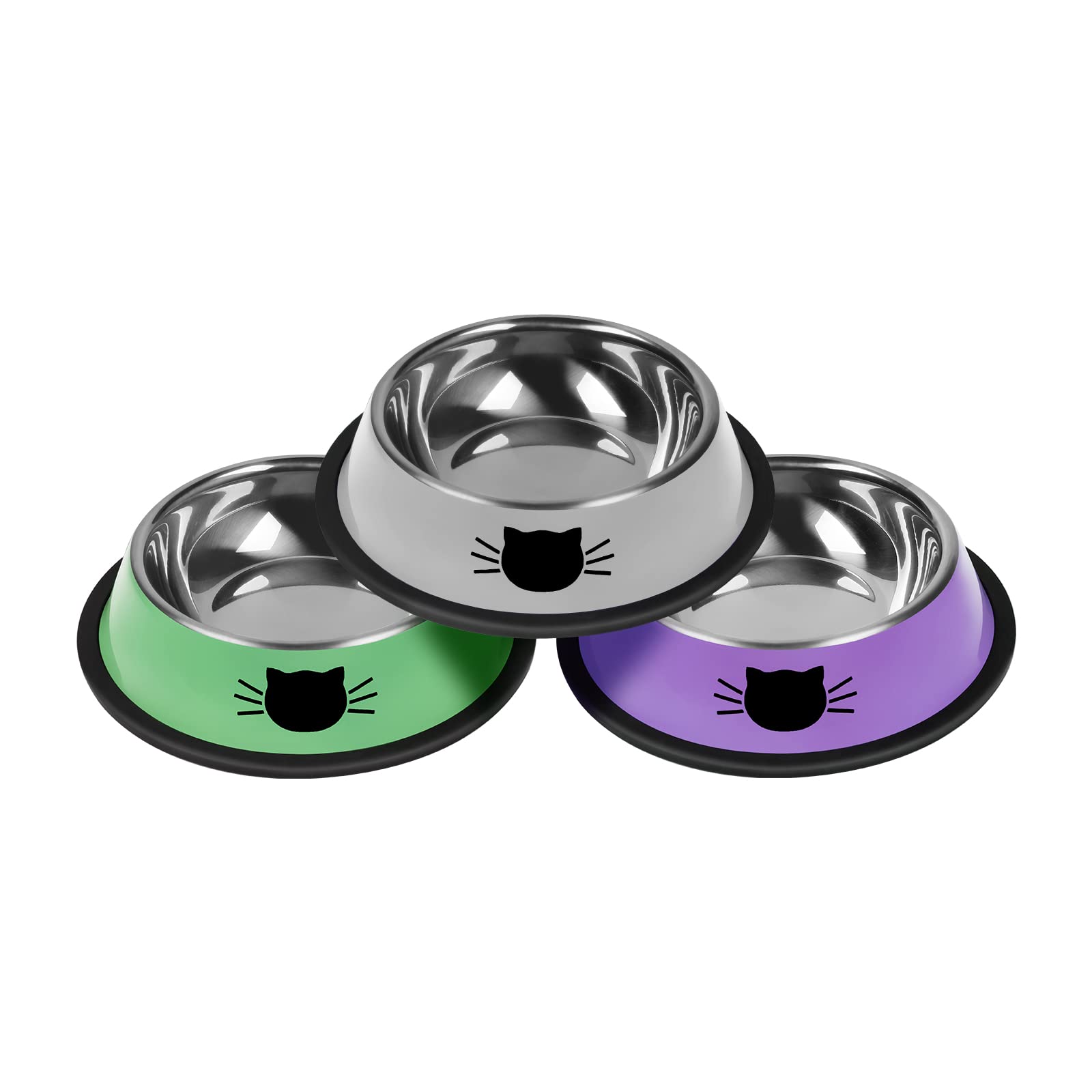 Serentive 3 Pcs Non-Slip Stainless Steel Small Cat Food Bowls - Unbreakable, Thicken 7 Oz Cat Dishes - Indoor, Removable Rubber Base, Easily Clean, Lovely Color โ image 1