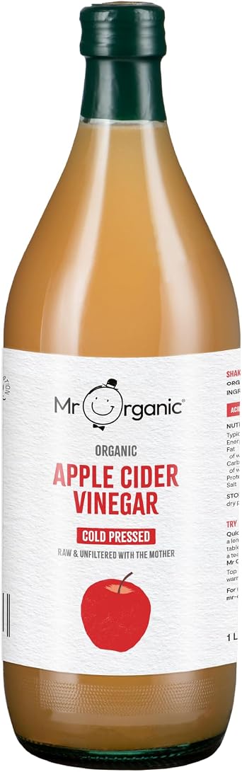 Mr Organic - Organic Apple Cider Vinegar 1L - Raw, Unfiltered & Unpasteurised - With the Mother - Made from 100% Organic Apples - Can be Used for Dressings & Drinks