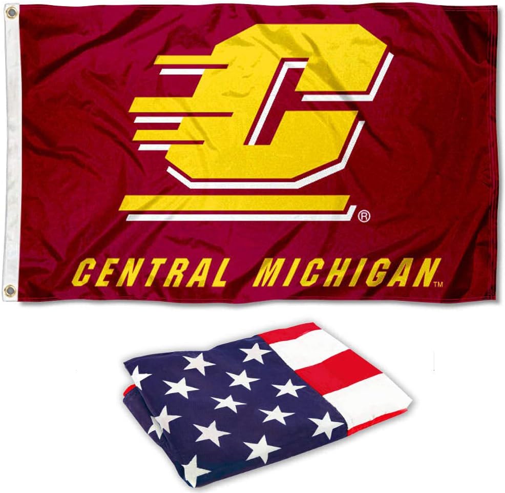 College Flags & Banners Co. Central Michigan University Flag and USA 3x5 Flag Set