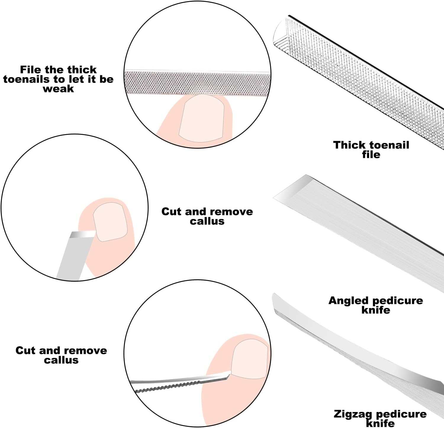 ZIZZON 7 Pcs Ingrown Toenail File and Lifters Set, Stainless Steel Ingrown Toenail Removal Kit, Manicure Treatment Under Nail Cleaner Pedicure Tools, Silvery