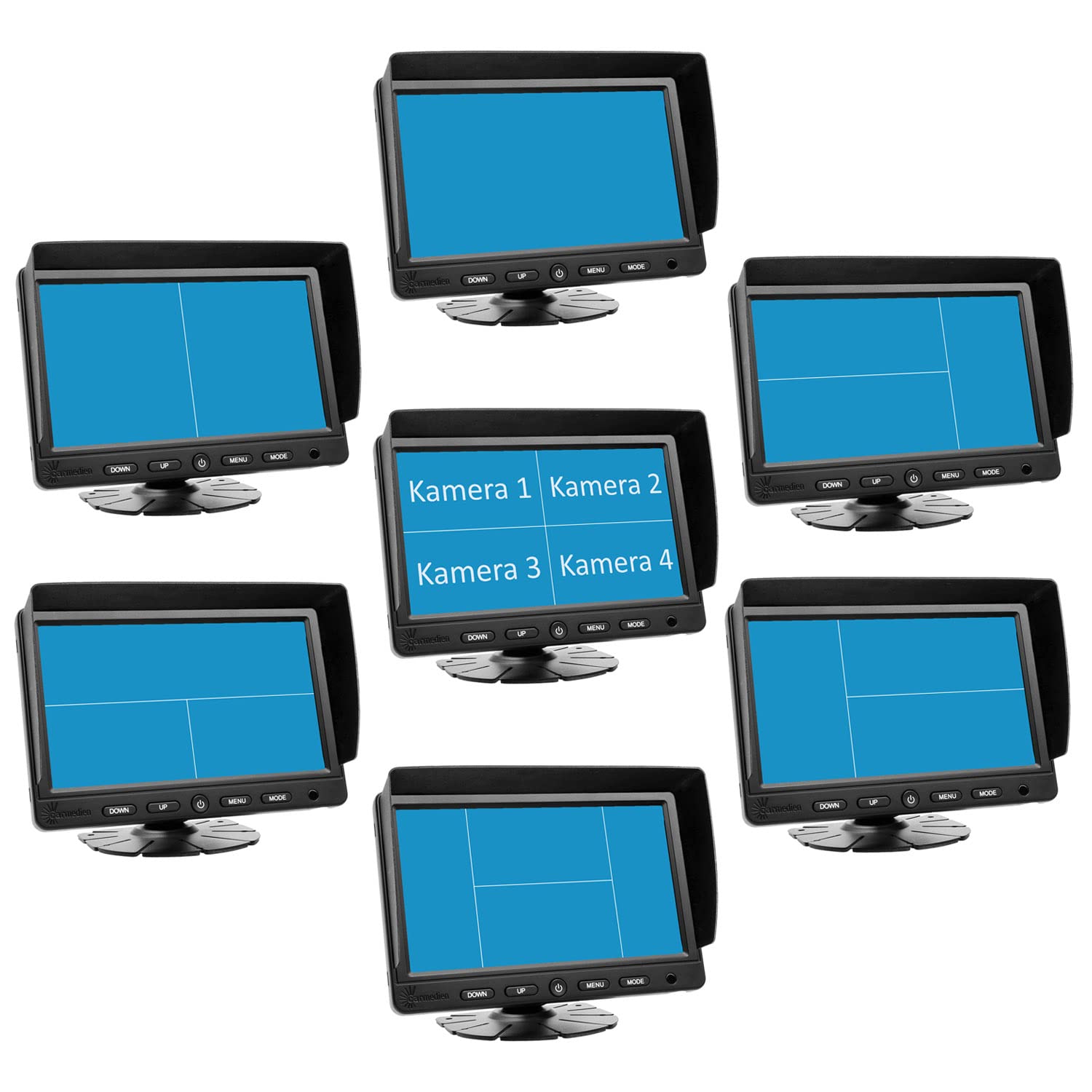 7" Quad Monitor CM-NMR7Q4 für Rückfahrkameras Split Screen Bildschirm 4 V In TFT Display 12V 24V