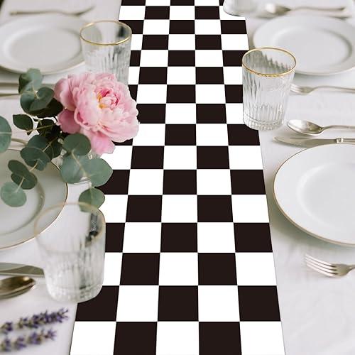 Miniatura 7 de CHRORINE 2 caminos de mesa a cuadros en blanco y negro para fiestas temáticas de autos de carreras, fiestas de cumpleaños, cumpleaños de niños y