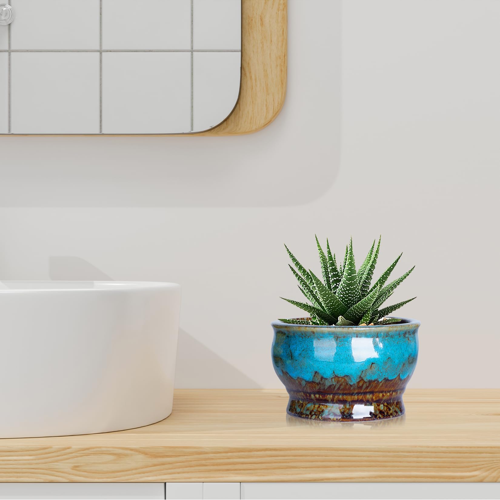 ARTKETTY Doniczki na sukulenty – ceramiczne doniczki na rośliny kaktusowe z drenażem, opakowanie 5 sztuk, małe doniczki na rośliny wewnętrzne/zewnętrzne, kwiaty, bonsai, pojemnik na rośliny, miska