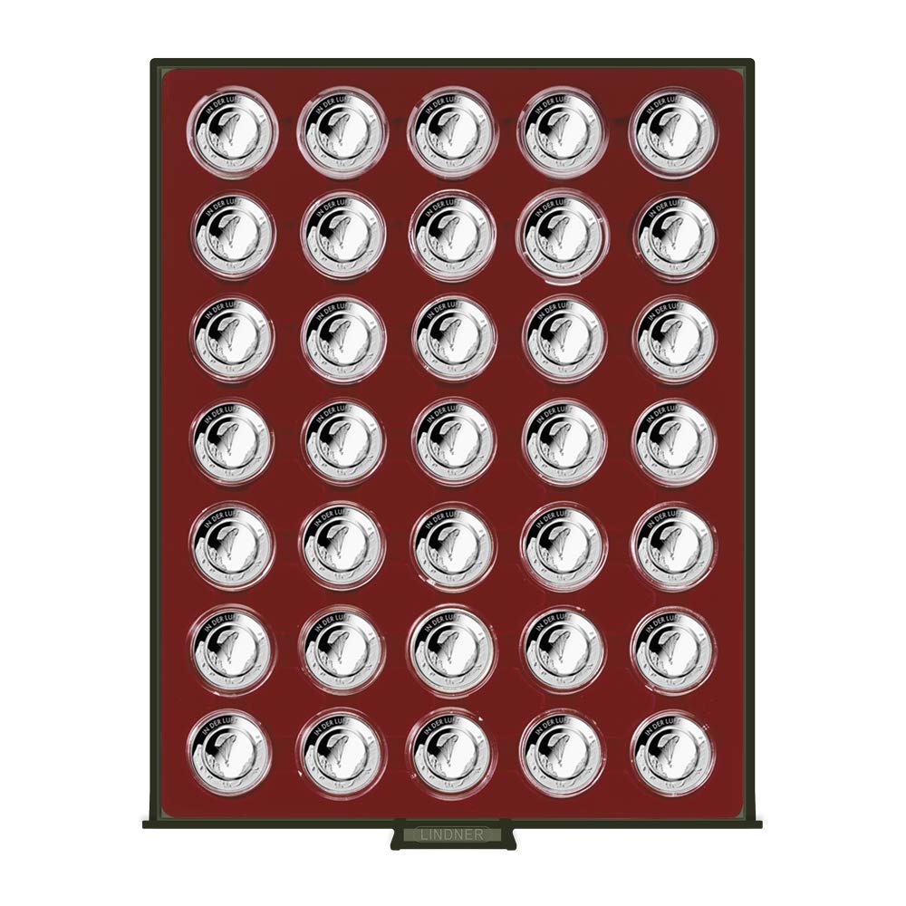 LINDNER Das Original Bandeja para Monedas Smoked Glass por 35 Piezas de Monedas de coleccionista alemanas encapsuladas de 10 Piezas con Anillo de polímero, Incluidas 10 cápsulas de Monedas