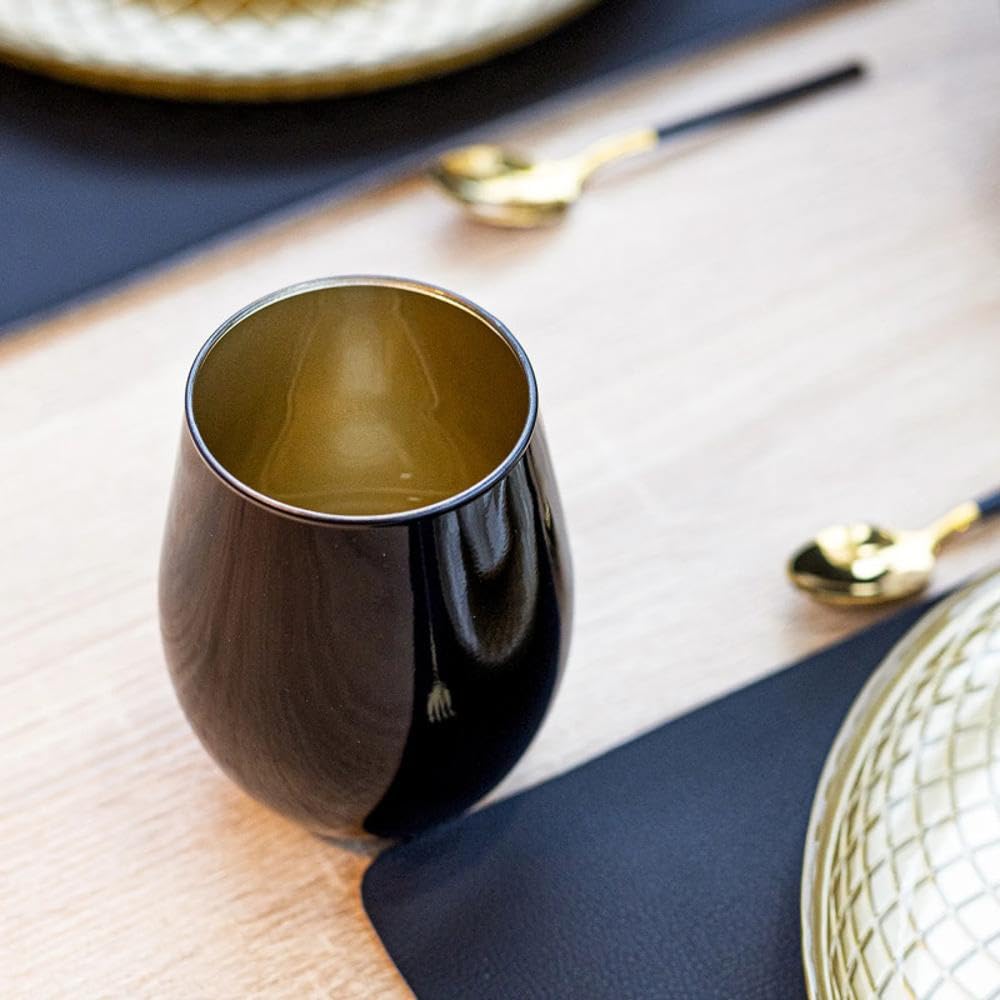 TREND FOR HOME Bicchieri Colorati Vetro 580 ml Bicchieri Acqua Vetro Set da 6 Pezzi Bicchieri Acqua Moderni Tumbler Basso, Phoebe Great Gatsby, Nero/Oro