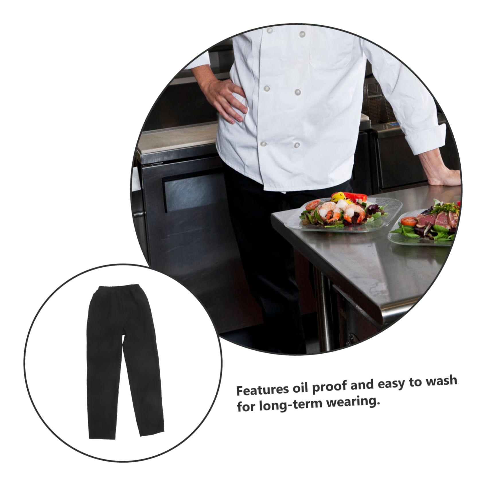 CLISPEED Pantalon de Chef Unisexe Noir en Polyester Respirant et Résistant à l'huile, Cuisine et Restaurant, en Tailles L, XL, XXL, XXXL
