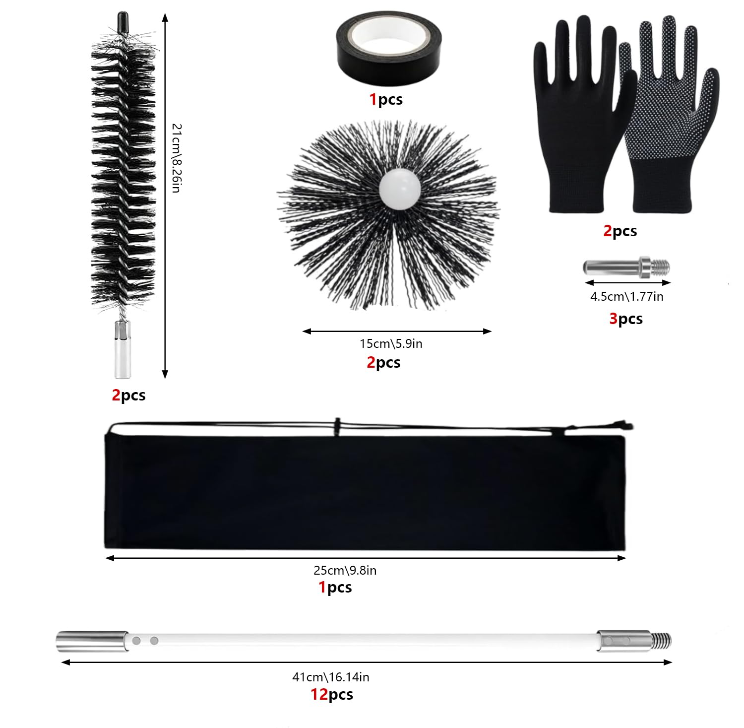ZHEHNSA Set di 23 spazzole per camino, spazzola per canna fumaria, spazzola per canna fumaria, 150 mm, 40 mm, spazzola per la pulizia del tubo del camino in nylon con aste flessibili, 12 x 410 mm