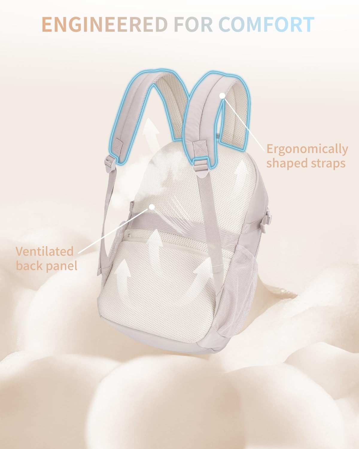 Mochila de viaje para mujer, se adapta a mochila para laptop de 17.3 pulgadas, resistente al agua, 28 L, Beige, Mochilas Daypack 5