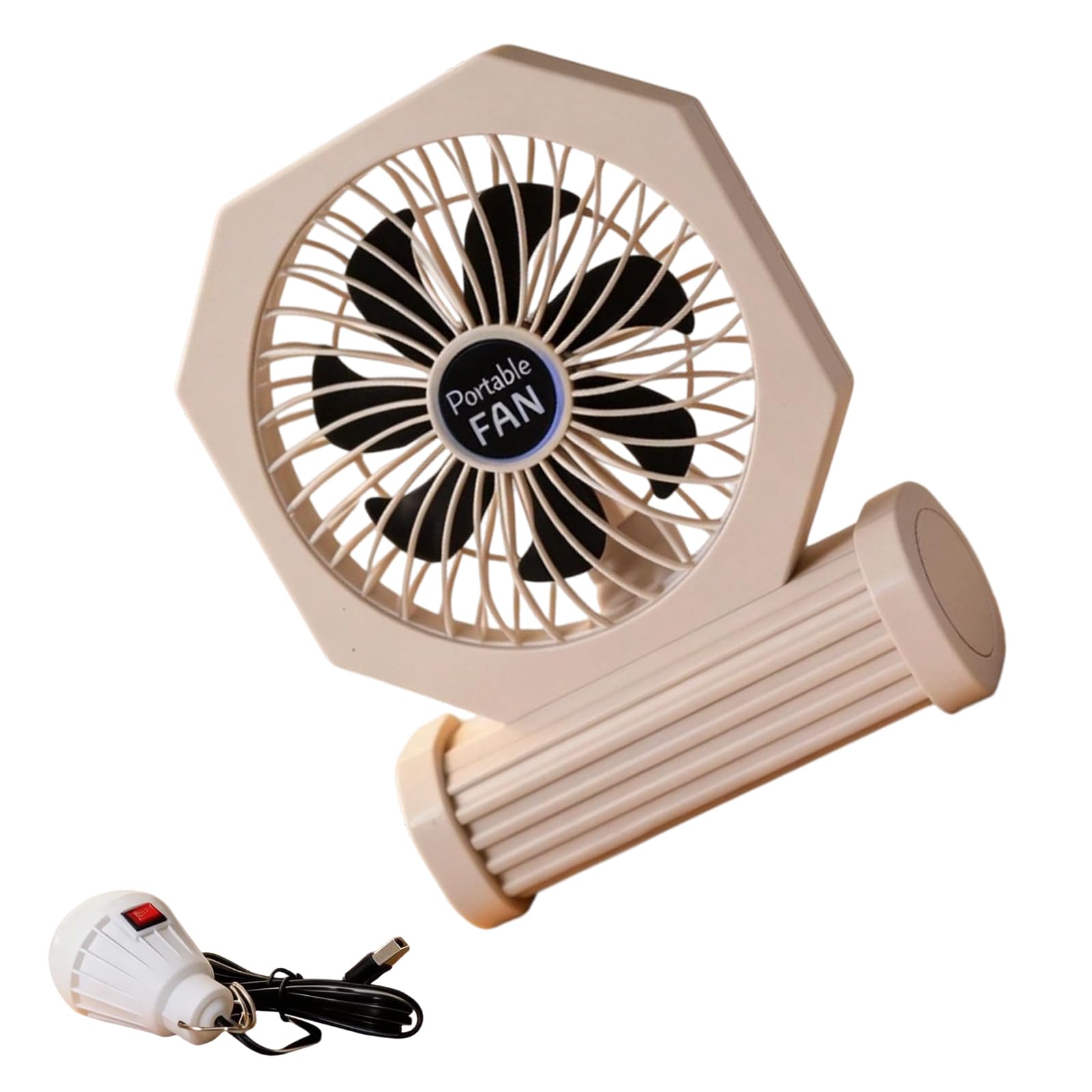Uqezagpa Beige Multifunctional Outdoor Fan With Led Lighting Camping Fan Perfect For Camping Hiking And Emergencies Situations Rechargeable Outdoor With Led Travel With Lighting